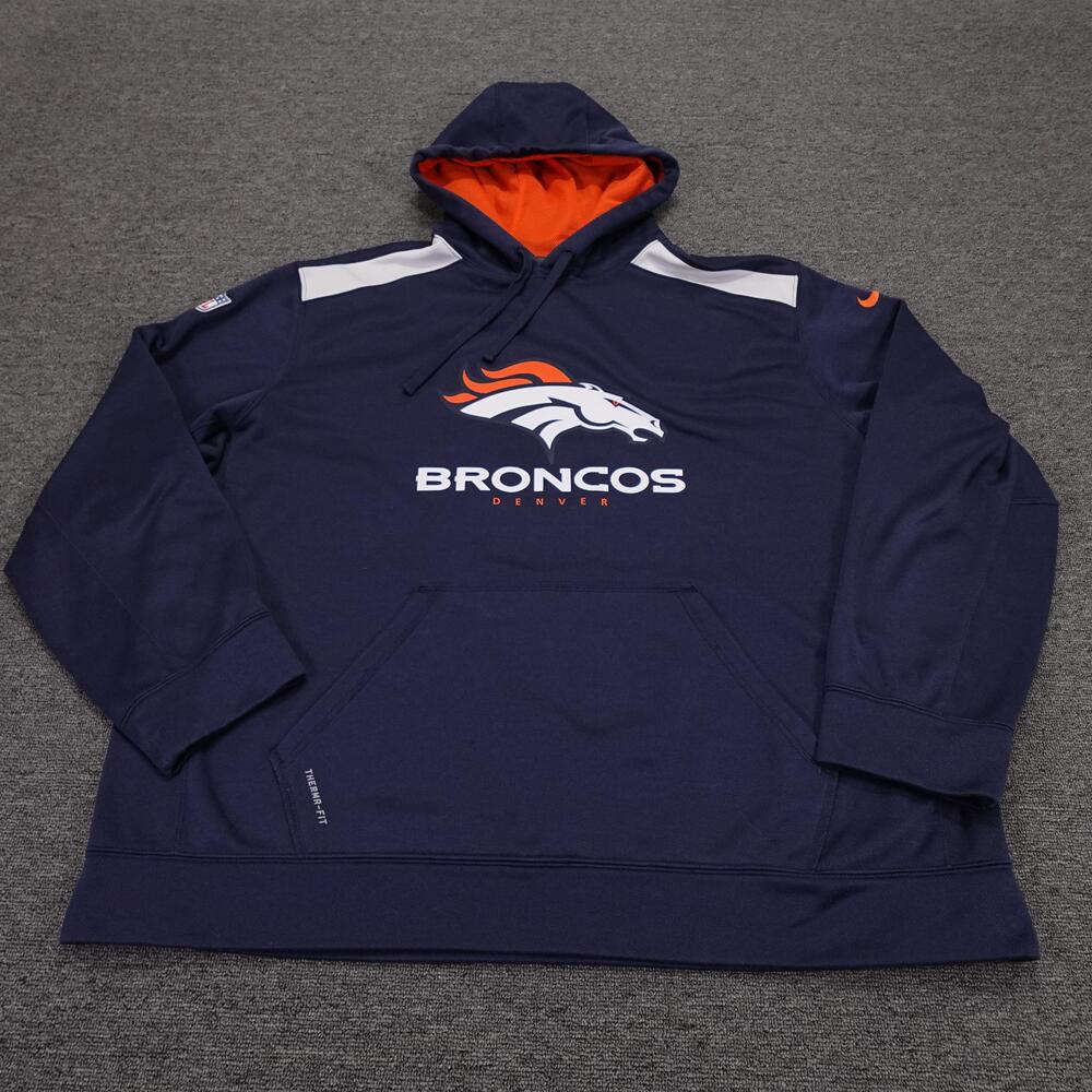Denver Broncos Sweatshirt Mens 2XL Blue NFL Football Nike Therma-FIT Hoodie